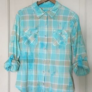 Arizona Jean Company Distressed Button Up Shirt